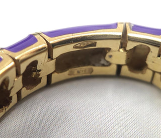 Vintage Italian 18K Gold Mesh Band Ring with Purple Enamel & Diamonds