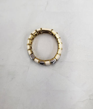 18K Gold Vintage Italian White Enamel Diamond Mesh Ring | Mesh Jewelry