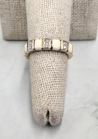 18K Gold Vintage Italian White Enamel Diamond Mesh Ring | Mesh Jewelry
