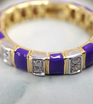 Vintage Italian 18K Gold Mesh Band Ring with Purple Enamel & Diamonds