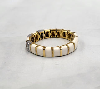 18K Gold Vintage Italian White Enamel Diamond Mesh Ring | Mesh Jewelry