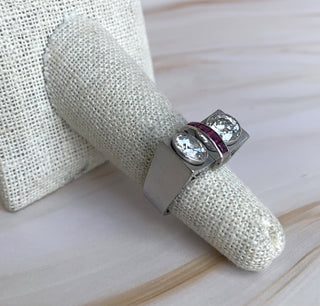Platinum 1940's Old European Cut Diamond and Ruby Ring – 2.20 Carats