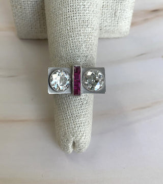 Platinum 1940's Old European Cut Diamond and Ruby Ring – 2.20 Carats