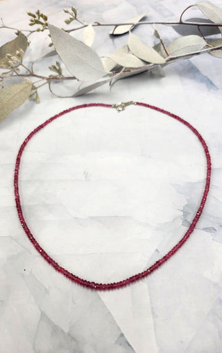 18K Gold Faceted Natural Red Ruby Bead Necklace