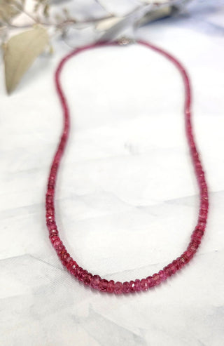 18K Gold Faceted Natural Red Ruby Bead Necklace