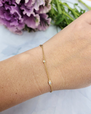 Vintage 18K Gold  Marquise Diamond Bezel Set Chain Link Bracelet