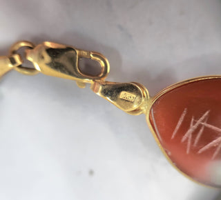 Vintage 14k Gold Multi-Gemstone Scarab Heart Bracelet - Onyx, Carnelian