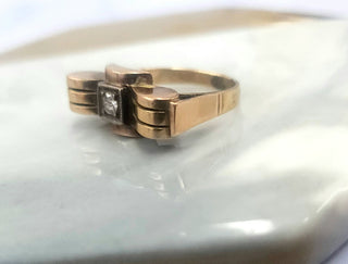 Vintage 14K Rose Gold Diamond Retro Diamond Ring