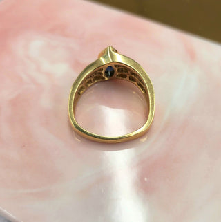 14K Yellow Gold Blue Sapphire Marquise European Shank Diamond Ring Band