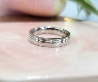 Hermes 18k White Gold Grooved Band Ring