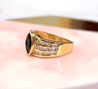 14K Yellow Gold Blue Sapphire Marquise European Shank Diamond Ring Band