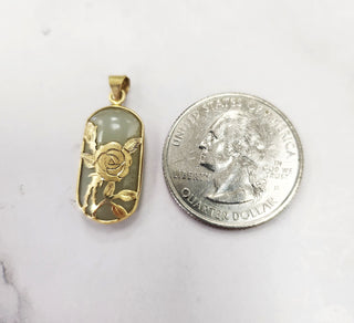 14K Gold Rose Flower Engraved Nephrite Gemstone Pendant – Elegant Floral Jewelry