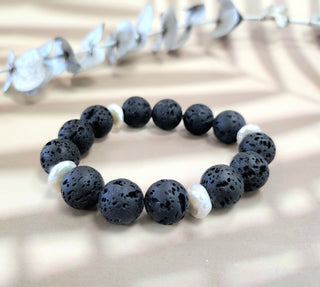 Natural Black Lava and Kashi Pearl Bracelet