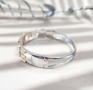 14K 2Tone Gold Life is "AMORE" Diamond Bangle Braclet