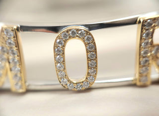 14K 2Tone Gold Life is "AMORE" Diamond Bangle Braclet