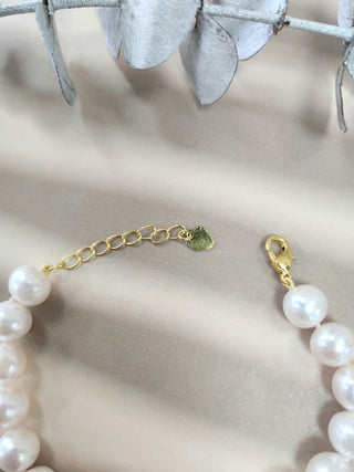 Fresh Water Pearl Baby Pink and White Enamel Sakura Charm Gold Plated Bracelet