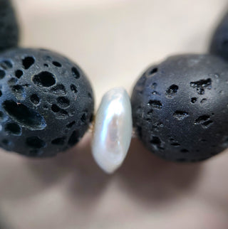 Natural Black Lava and Kashi Pearl Bracelet