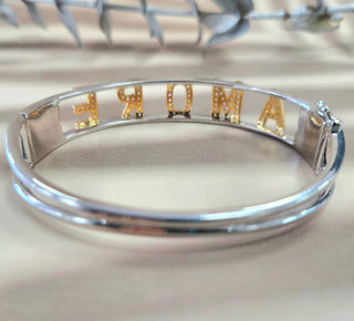 14K 2Tone Gold Life is "AMORE" Diamond Bangle Braclet