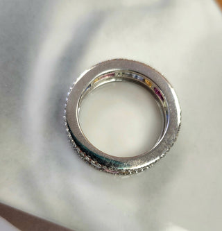 14K Gold Multi-Color Sapphire Princess Cut and Diamond  Eternity Ring Band