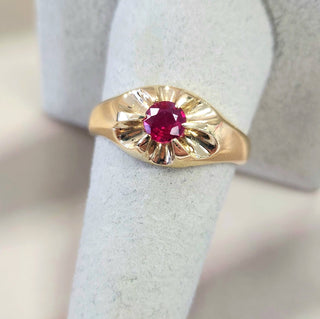 Vintage Burma Ruby Gypsy Ring - Size 9.25 14K Yellow Gold