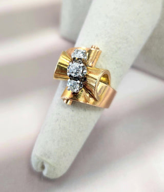 Vintage 1940s 18K Rose Gold Cocktail Ring with Old European Cut Diamonds