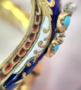 Antique 14K Gold Serpent Cuff Bangle with Turquoise and Pearl