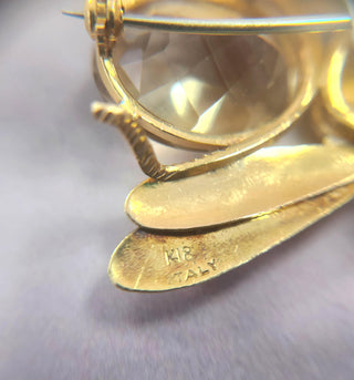 Vintage Italian 18K Gold Fly Brooch with Citrine Gemstone Body & Ruby Eyes