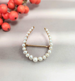 Antique Victorian  14K Gold Lucky Horseshoe Pearl Brooch