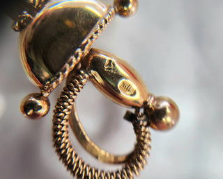 18K Gold Edwardian Sword Brooch Pin with Coral Gemstones