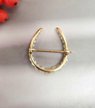 Antique Victorian  14K Gold Lucky Horseshoe Pearl Brooch