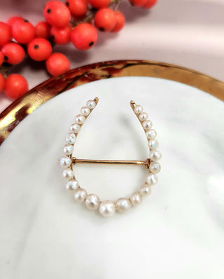 Antique Victorian  14K Gold Lucky Horseshoe Pearl Brooch