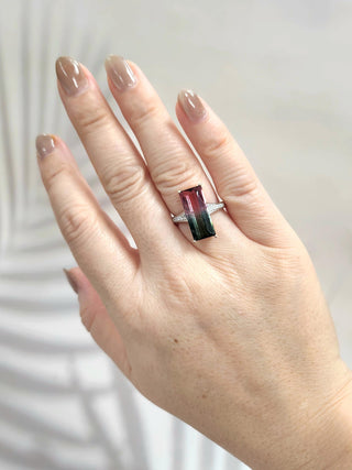 Natural 5.60 Carat Watermelon Tourmaline & Diamond Ring in 14K Rose Gold