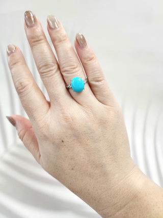 Vintage 18K White Gold Sleeping Beauty Turquoise Ring with Diamond Accents