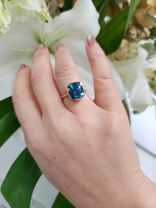 Blue Zircon 10.80 Carat Cushion Cut Bezel Setting Solid 18K Yellow Gold
