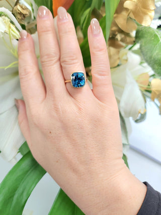Blue Zircon 10.80 Carat Cushion Cut Bezel Setting Solid 18K Yellow Gold