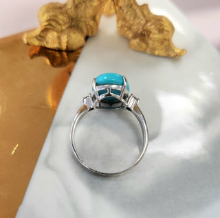 Vintage 18K White Gold Sleeping Beauty Turquoise Ring with Diamond Accents