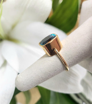 Blue Zircon 10.80 Carat Cushion Cut Bezel Setting Solid 18K Yellow Gold