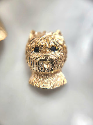 Vintage 14K Gold Terrier Dog Sapphire Eyes Pendant