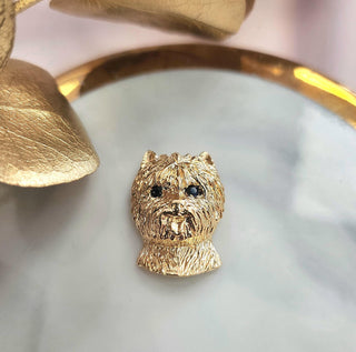 Vintage 14K Gold Terrier Dog Sapphire Eyes Pendant