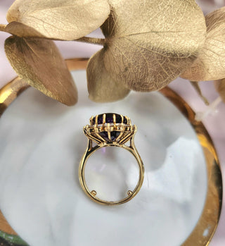 Vintage 10ct Amethyst & 1.80 Carats Diamond Halo Ring 18K Gold
