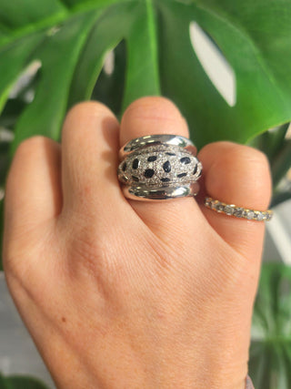 18K White Gold Black Onyx & Diamond Panther Wide Band Ring