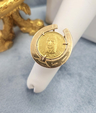 Vintage 14K Yellow Gold Venezuelan Coin Horseshoe Ring
