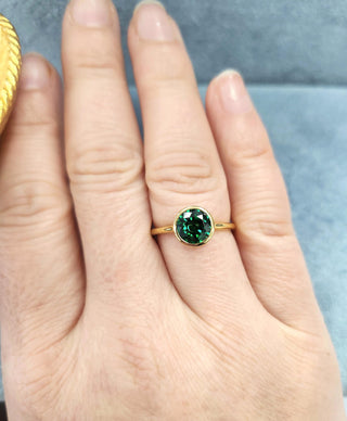 18K Yellow Gold 1.57 Carat Tsavorite Garnet Floating Bezel Set Solitaire Ring