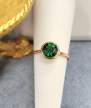 18K Yellow Gold 1.57 Carat Tsavorite Garnet Floating Bezel Set Solitaire Ring