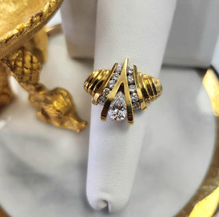 18K Gold 0.50 Carat Pear Shape Diamond Wishbone Ring