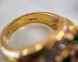 18K Gold Dome Ring with Emerald Cabochon & Pave Diamonds