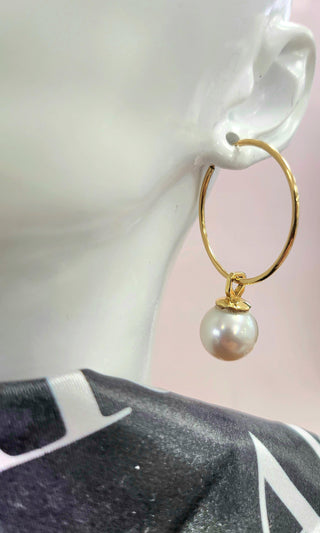 Vintage 18K/14K Gold South Sea Pearl Hoop Dangle Earrings