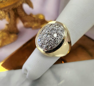 Vintage 1980s 14K Gold Oval Dome 1 carat Diamond Signet Ring