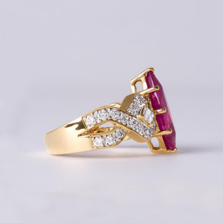Vintage 2.53 Carat Elongated Ruby Marquise  and Diamond Ring 18K Yellow Gold