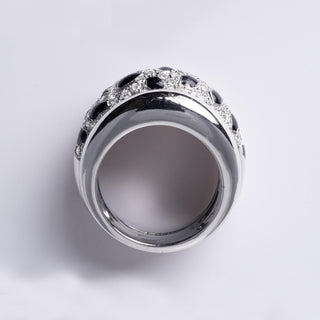 18K White Gold Black Onyx & Diamond Panther Wide Band Ring
